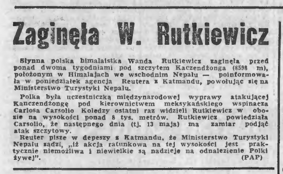 notka prasowa o zaginięciu wandy rutkiewicz