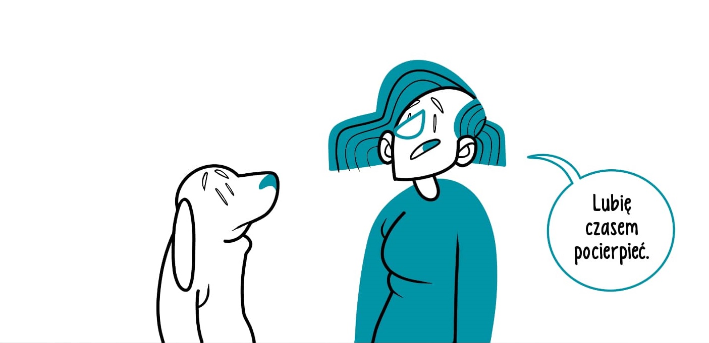 Kadr z komiksu „Psu z gardła” Kasi Mazur (wyd. Kultura Gniewu)